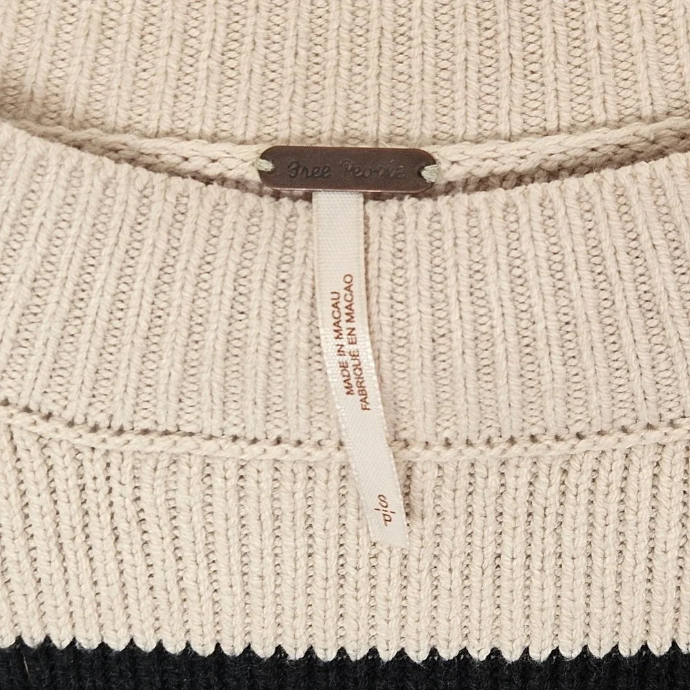Free People Easy Street Striped Crop Sweater Cream‎ Black Knit Womens Small